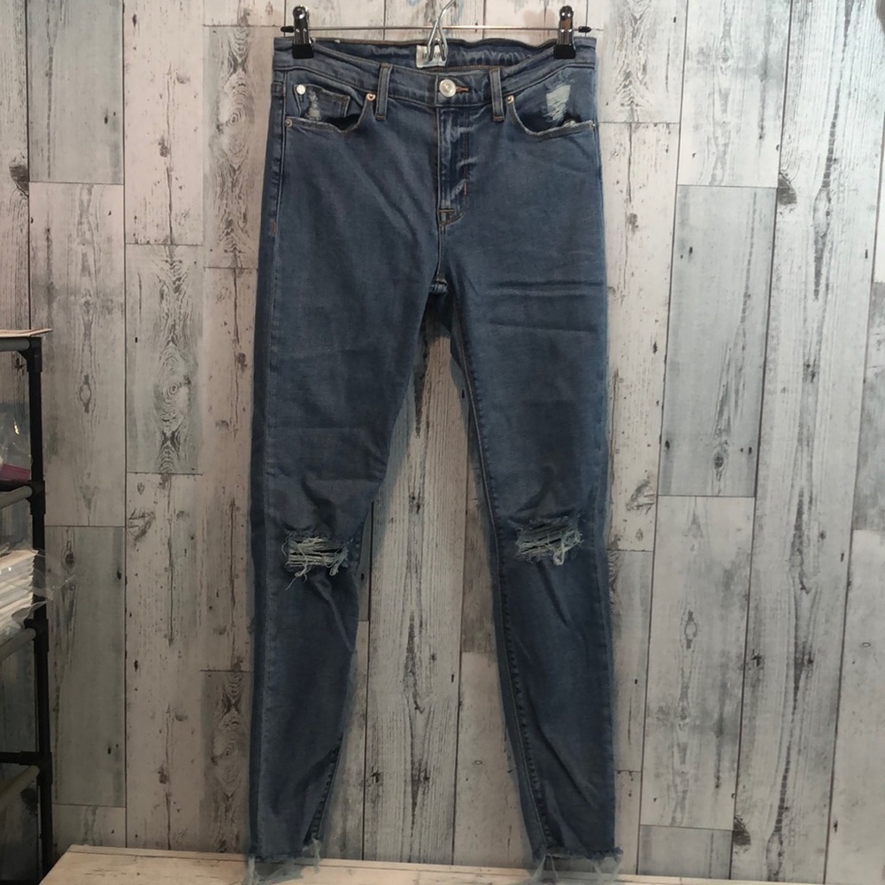 Hudson Nico Midrise Ankle Raw Hem Distressed Super Skinny 27 - Picture 2 of 13